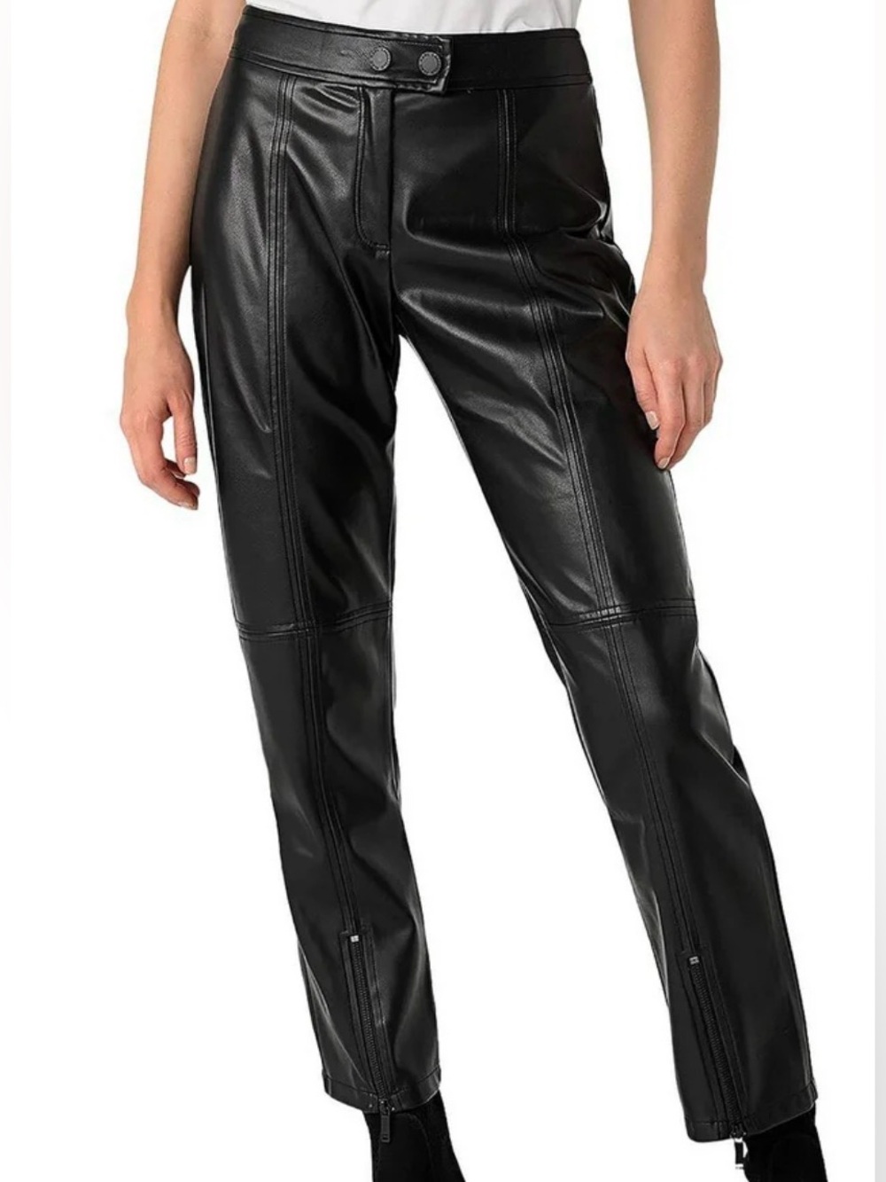 Karl Lagerfeld Faux Leather Zipper Hem Straight Leg Pants. Size 16